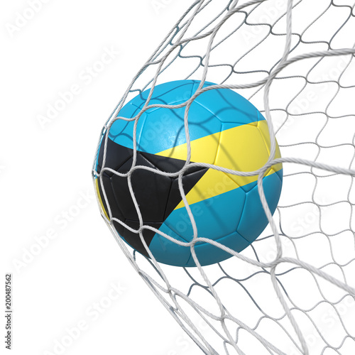 Bahamas Bahamians flag soccer ball inside the net, in a net.