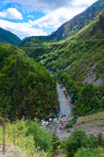 Beautiful top view of Tara River canyon, sunny day, Montenegro