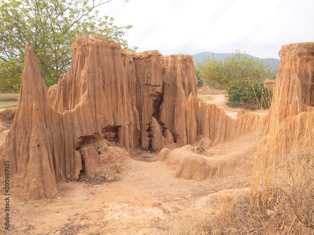 Lalu Park in Sakaeo province, Thailand, due to soil erosion has produced stranges shapes