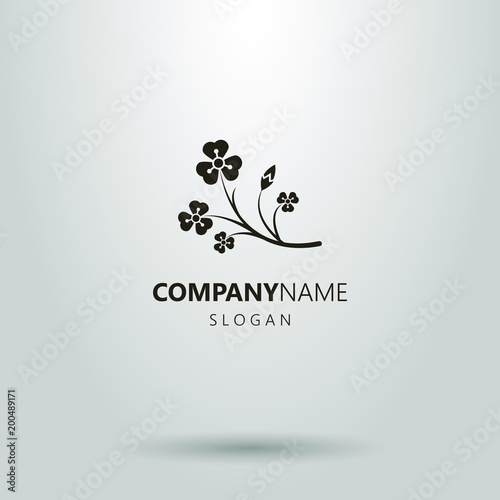 logo of a branch of wild flowers. a simple black and white pictogram. frameless icon