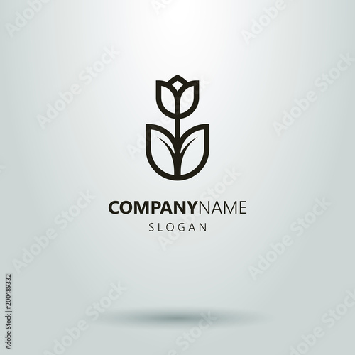 logo of a linear flower of a tulip. black and white geometric icon. frameless simple pictogram