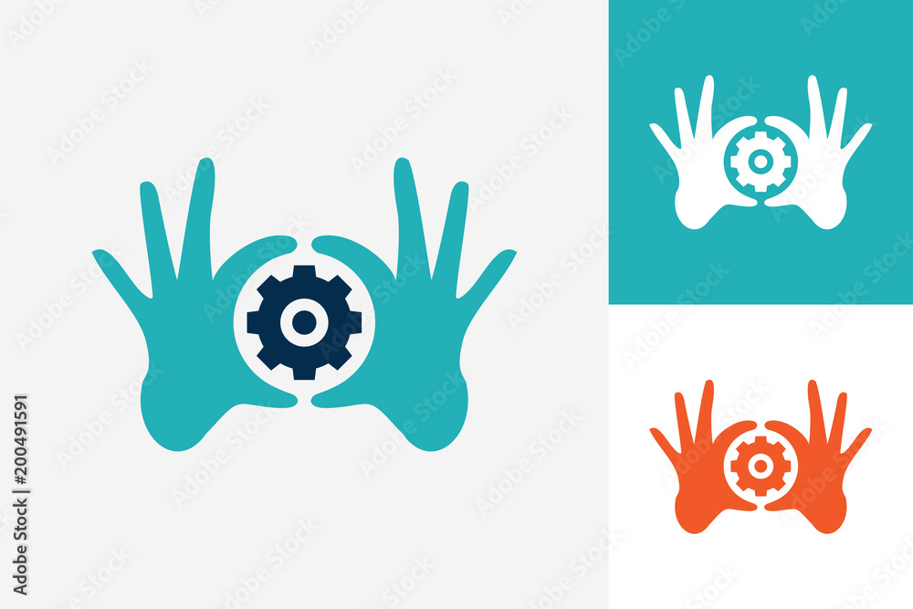Fototapeta premium Hand Circle Gear Logo Template Design Vector, Emblem, Design Concept, Creative Symbol, Icon