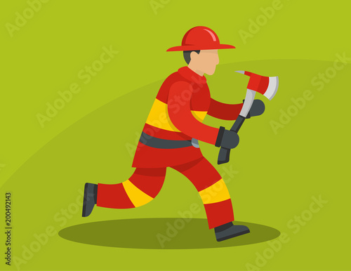 Running firefighter concept. Flat illustration of running firefighter vector concept for web