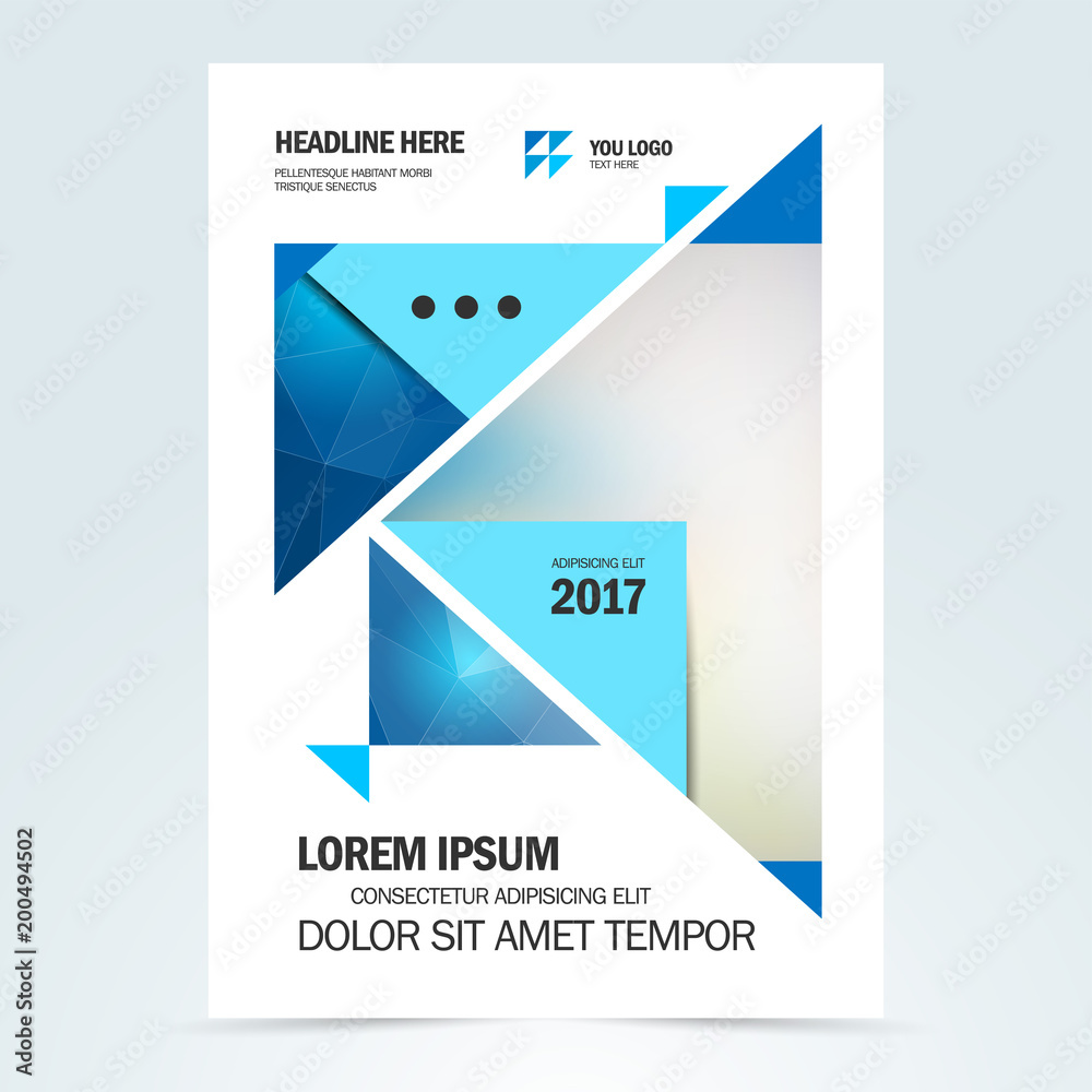 Brochure template design magazine cover, flyer print size A4 booklet business report, geometric triangles polygonal