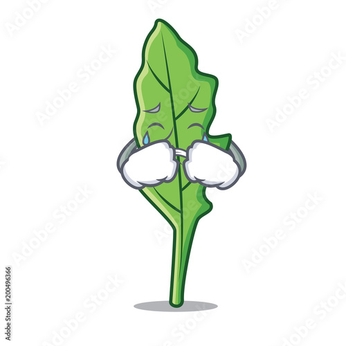 Crying arugula mascot cartoon style