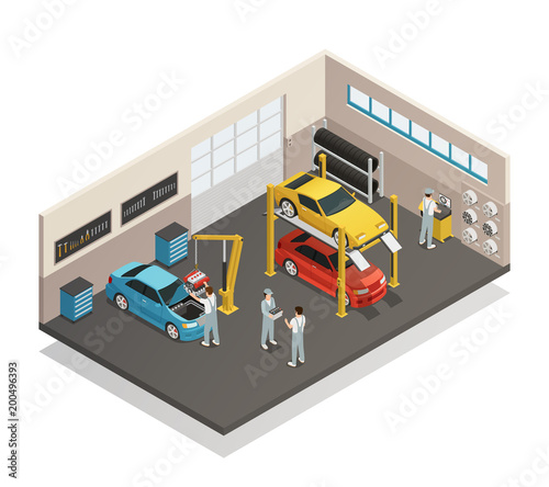 Car Maintenance Service Isometric Interior 