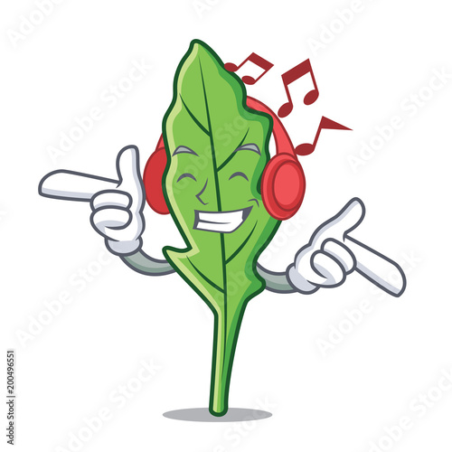 Listening music arugula mascot cartoon style