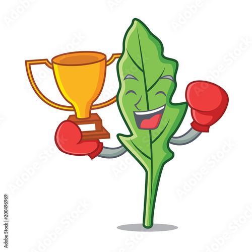 Boxing winner arugula mascot cartoon style