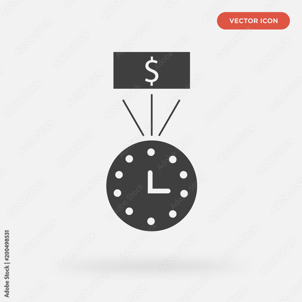 time is money icon isolated on grey background, in black, vector icon illustration time is money icon isolated on grey background, in black, vector icon illustration