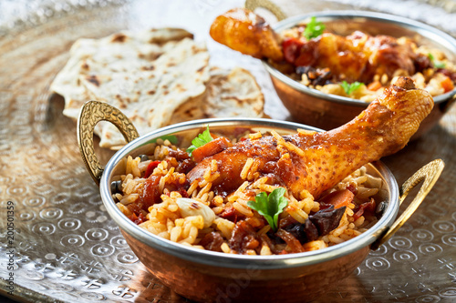 Traditional Arabic food bowls kabsa photo