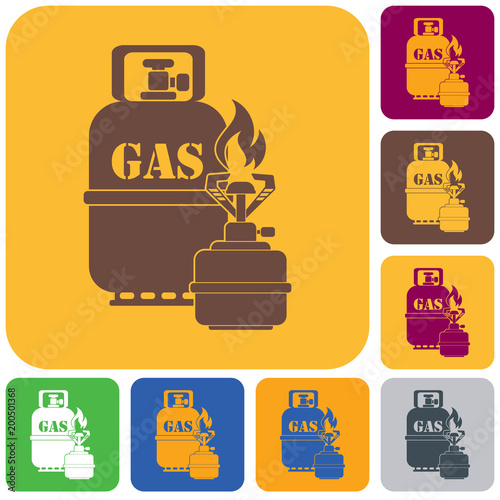 Camping stove with gas bottle icon vector