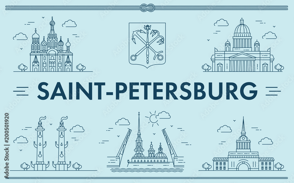 Saint-Petersburg, Russia. Vector illustration of city sights