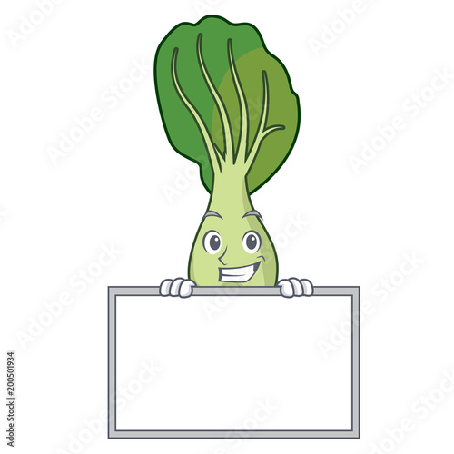 Grinning with board bok choy character cartoon