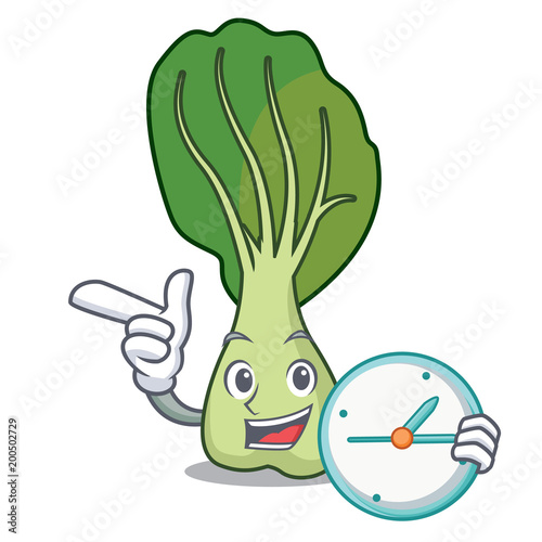 With clock bok choy character cartoon