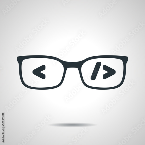 flat black glasses with code. Coder or programmer symbol. Concept of  software developer or engineer icon on grey bakground Stock Vector | Adobe  Stock