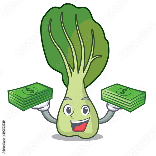 With money bag bok choy mascot cartoon
