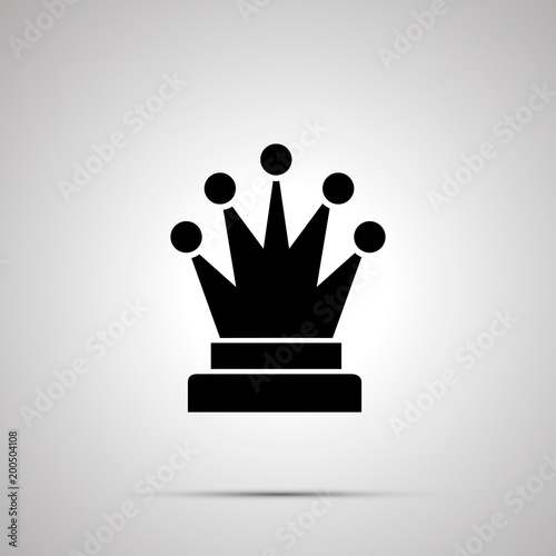 Simple black Queen chess icon with with shadow