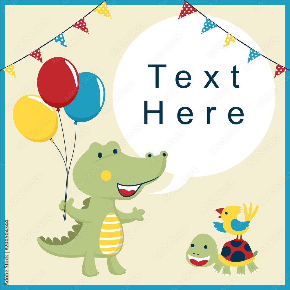 Fototapeta premium funny crocodile cartoon and friends with colorful balloon