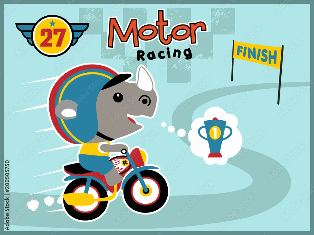 Naklejka premium motor racing with funny racer. Rhino the winner