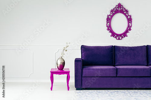 White and violet living room
