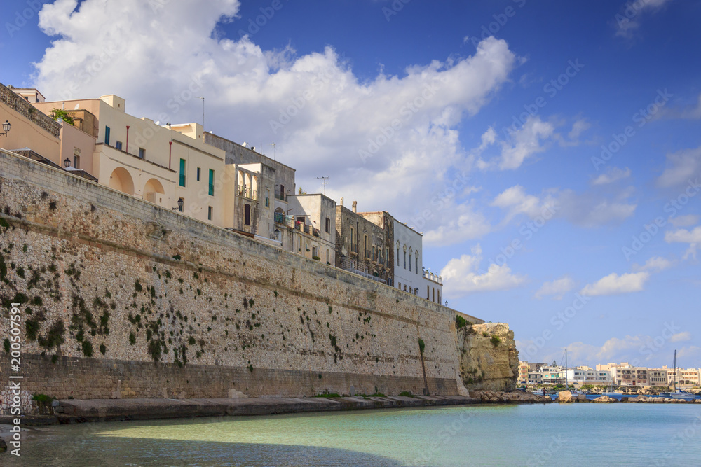 Salento coast: panorama of the port of Otranto.Italy(Apulia).View from the old town surrounded by crystal clear sea.