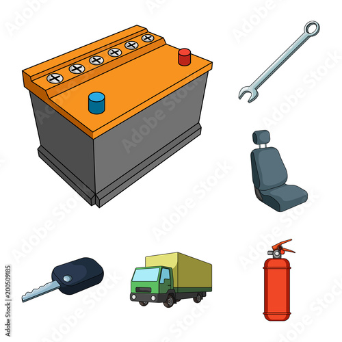 Car, vehicle cartoon icons in set collection for design. Car and equipment vector symbol stock web illustration.