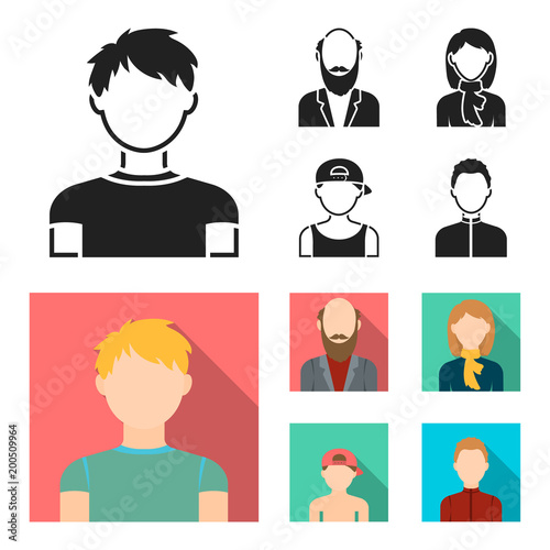 Boy in a cap, redheaded teenager, grandfather with a beard, a woman.Avatar set collection icons in black, flat style vector symbol stock illustration web.