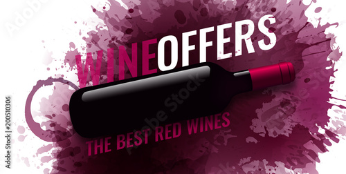Background with wine stains, red wine. Illustration of isolated wine bottle. Background for banners and promotional posters.