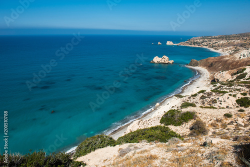 Petra tou Roumiou, Aphrodite's rock. Rocky coastline on the Mediterranean sea in Cyprus.