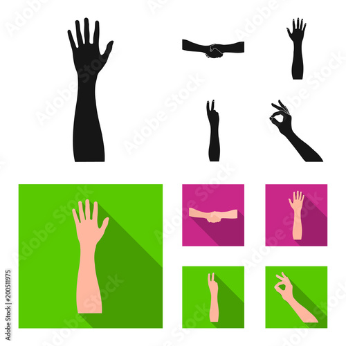Sign Language black, flat icons in set collection for design.Emotional part of communication vector symbol stock web illustration.