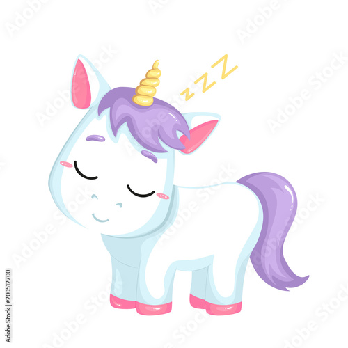 Cute cartoon  unicorn on white background. Vector isolated object. 