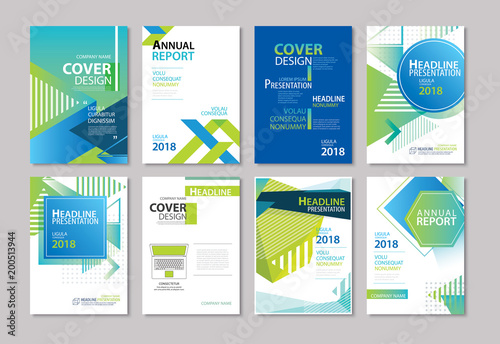 Set of blue cover brochure, flyer, annual report, design layout templates. Use for business magazine, presentation, portfolio, poster, corporate background.