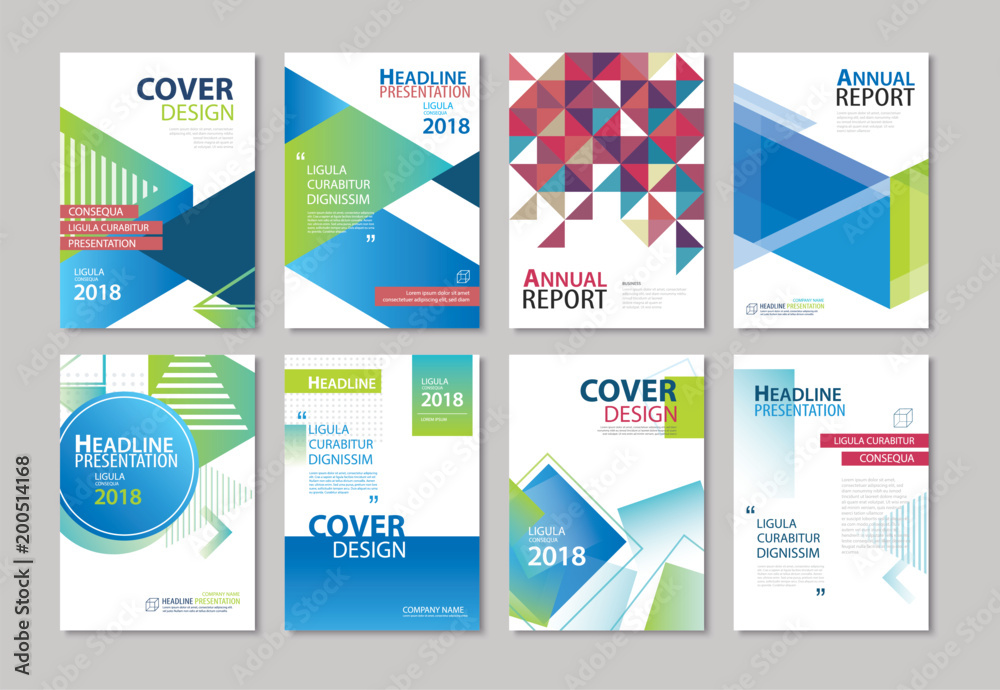 Set of blue cover brochure, flyer, annual report, design layout templates. Use for business magazine, presentation, portfolio, poster, corporate background.