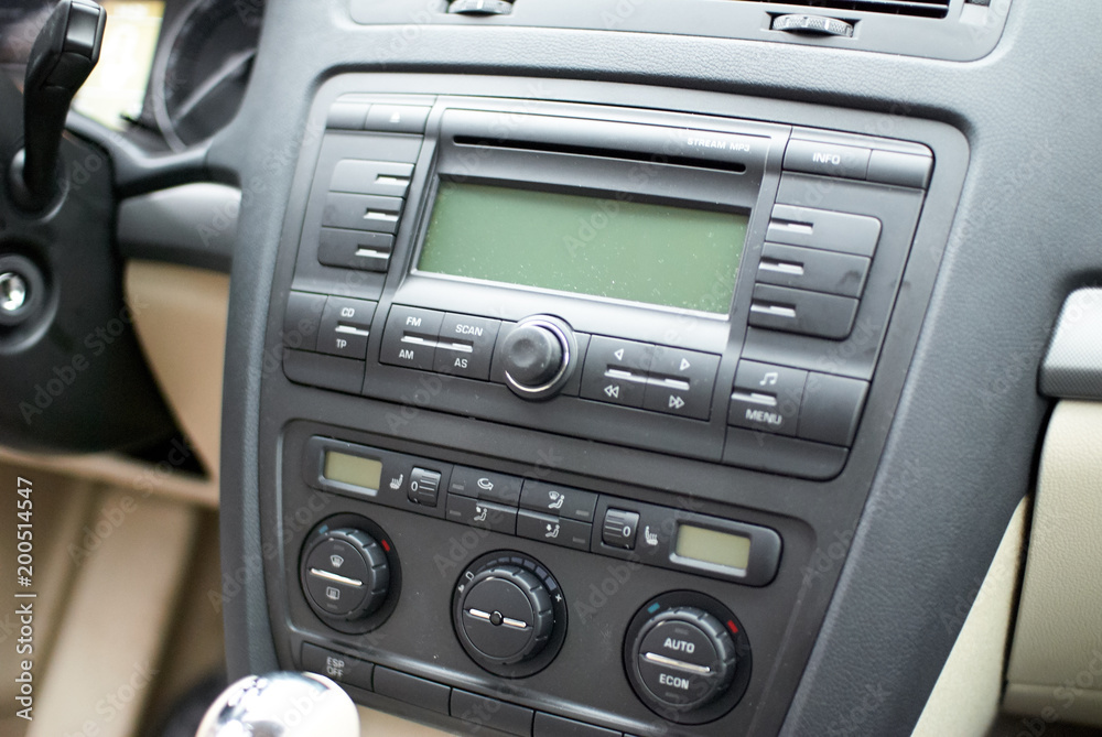 Modern car dashboard, radio system and climate control panel