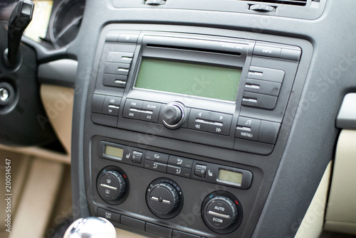 Modern car dashboard, radio system and climate control panel