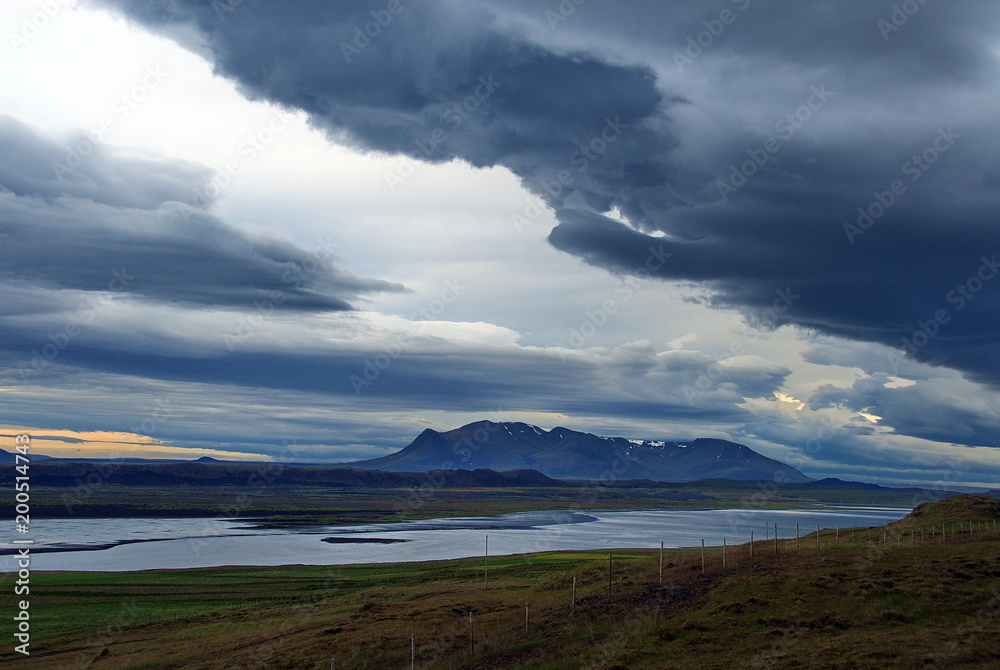 Iceland. Fantastic elongated clouds in the wind on the Watnness Peninsula