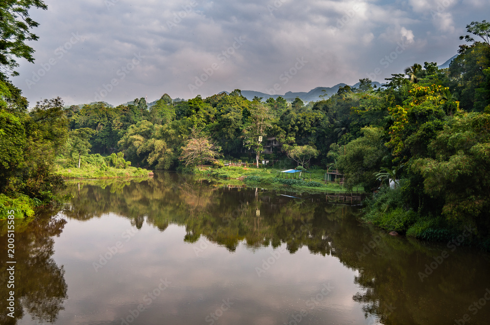 Tropical landscape with river and jungle reflections in Sri lanka