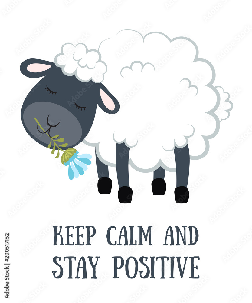 Plakat Ilustracja kreskówka szkic owiec z motywacją napis frazy
