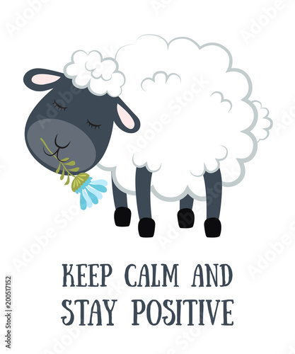 Plakat Ilustracja kreskówka szkic owiec z motywacją napis frazy