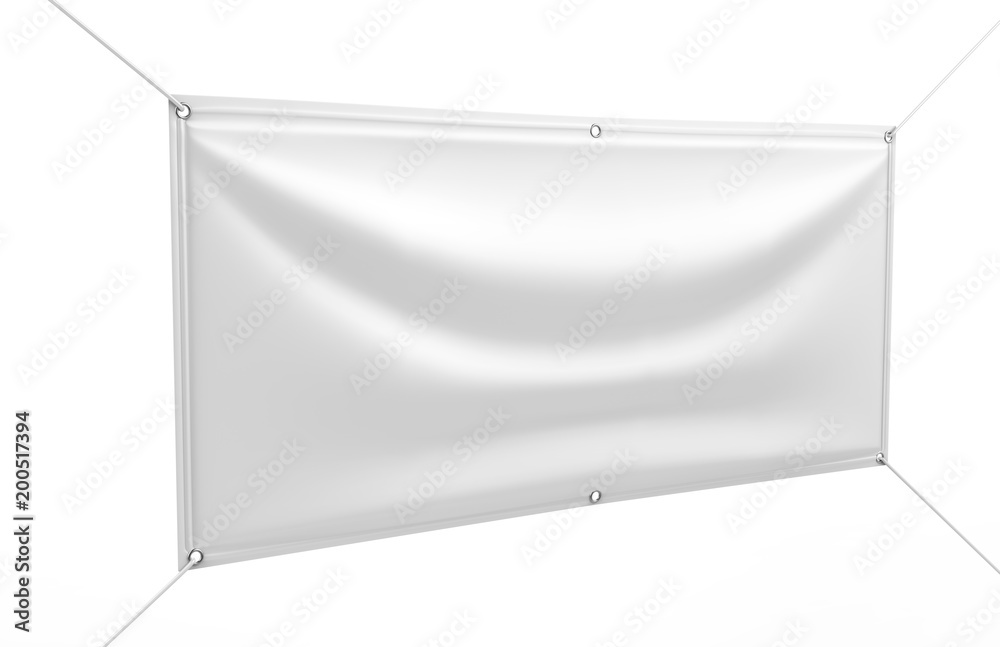 Blank White Indoor outdoor Fabric & Scrim Vinyl Banner for print design presentation. 3d render illustration. Blank White Indoor outdoor Fabric & Scrim Vinyl Banner for print design presentation. 3d render illustration.