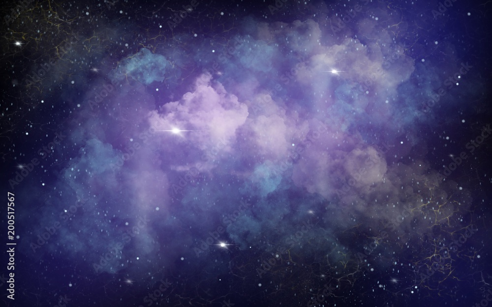 Blue and purple space illustration background with a bright white stars