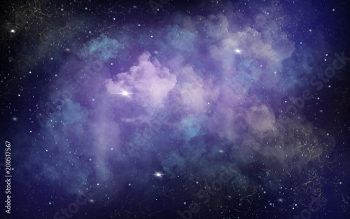 Fototapeta Naklejka Na Ścianę i Meble -  Blue and purple space illustration background with a bright white stars