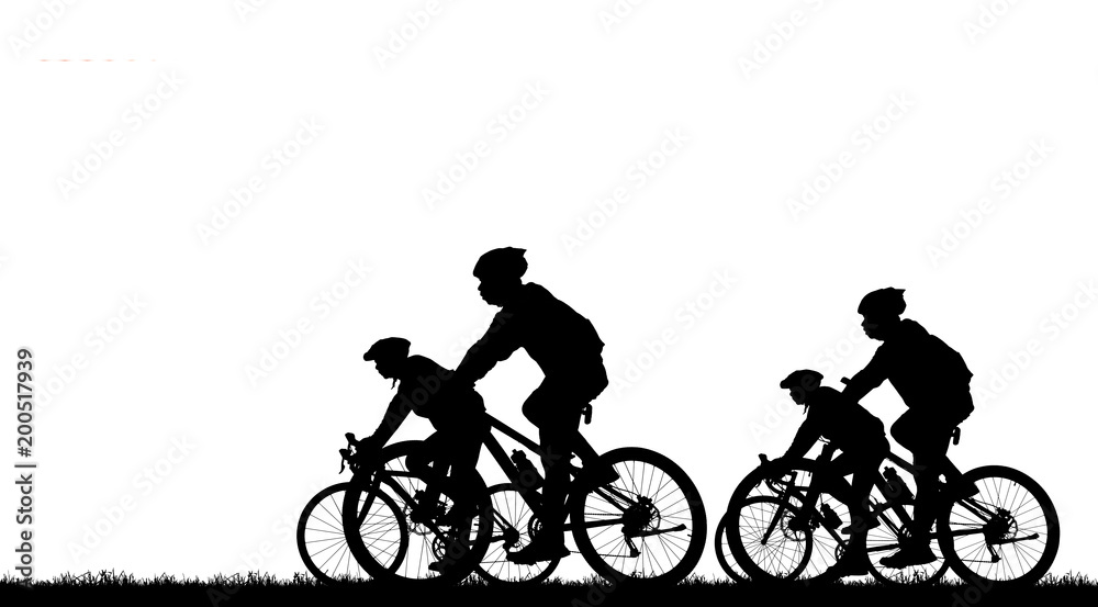 Silhouette group friend and bike relaxing on white background Silhouette group friend and bike relaxing on white background