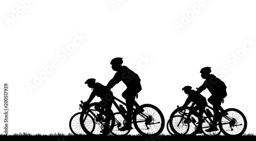 Silhouette group friend and bike relaxing on white background