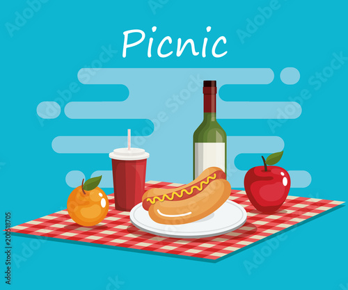 tableclothes picnic with food scene vector illustration design