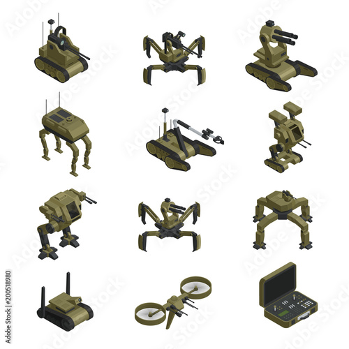 Fighting Robots Isometric Icons