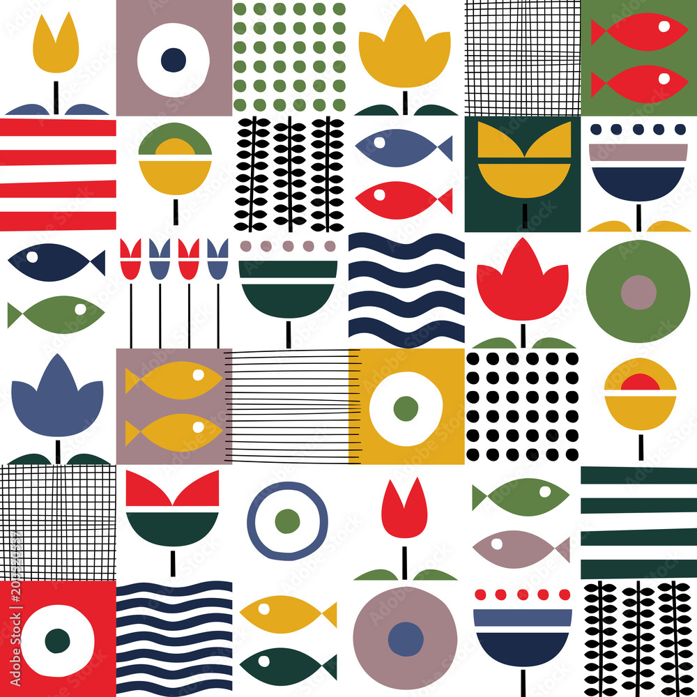 Folk art pattern in Scandinavian, Nordic style