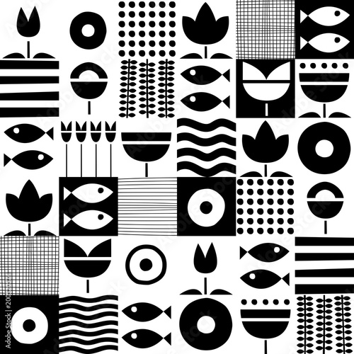 Folk art pattern in Scandinavian, Nordic style