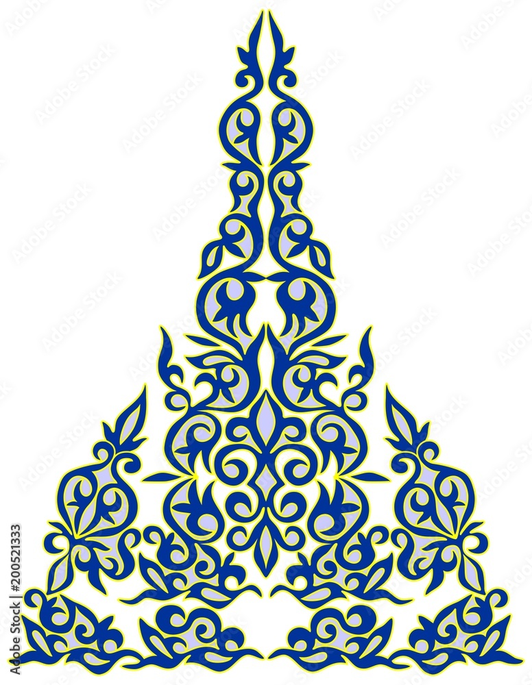 Beautiful triangular floral ornament, blue