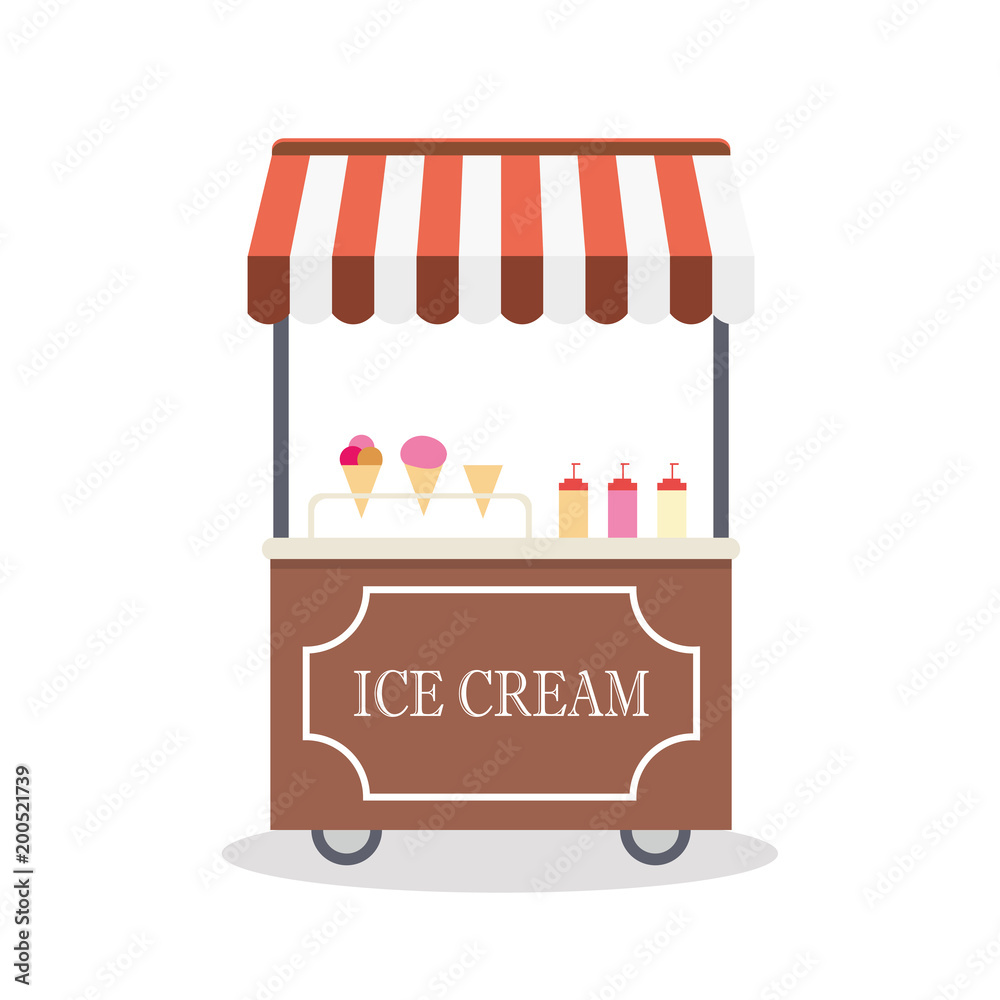 Cartoon trolley with ice cream,isolated on white background Cartoon trolley with ice cream,isolated on white background